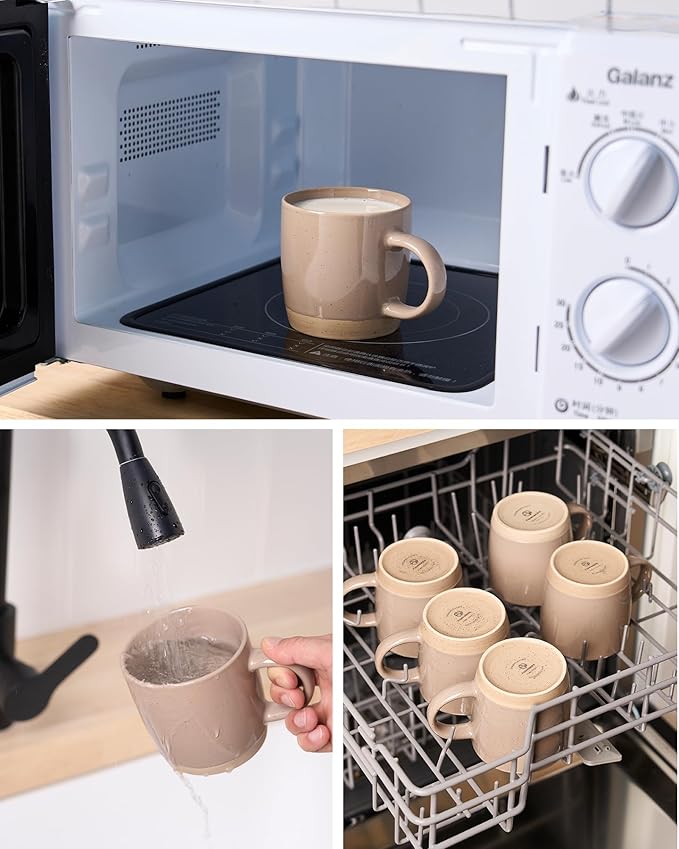 famiware Coffee Mugs for 6, 13 oz Mug Set, Dringking Cup with Handle for Coffee, Tea, Cocoa, Milk, Milkyway serise, Cinnamon Brown