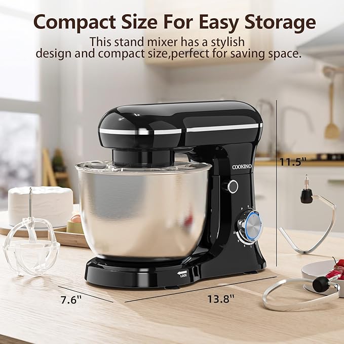 Electric Stand Mixer,10 Speeds Tilt-Head Food Mixer, 3-IN-1 Kitchen Mixer for Daily Cooks with 6 QT Bowl,Dough Hook, Beater, Whisk (Onyx Black)