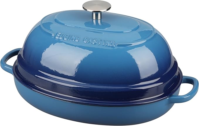 Enameled Oval Cast Iron Dutch Oven Pot with Lid, Bread Dutch Oven for Sourdough Bread Baking, 6QT, Lake Blue
