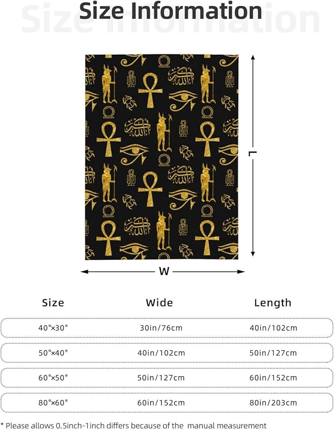 Ancient Egyptian Ankh Cross Gold Allahu Akbar Anubis Blankets for Mens Womens Boys Girls Gifts 50X40 Inches Ultra-Soft Warm Lightweight Bedding Throw for Bed, Sofa, Couch