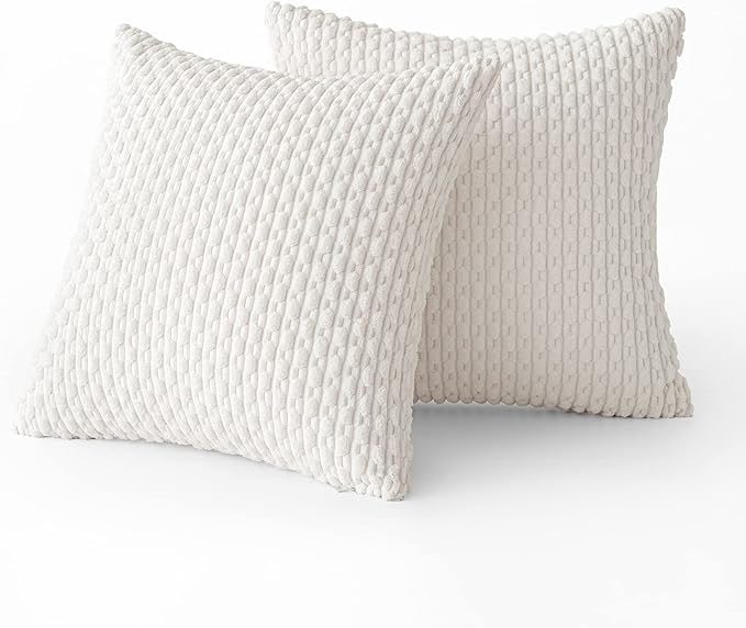 MIULEE Throw Pillow Covers Soft Corduroy Decorative Set of 2 Boho Striped Pillow Covers Pillowcases Farmhouse Home Decor for Couch Bed Sofa Living Room 20x20 Inch Pure White