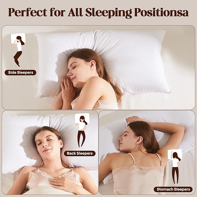 Goose Down Feather Pillows, Soft Bed Pillows Standard Size Set of 2, 100% Soft Cotton Shell, Hotel Pillows for Back, Stomach or Side Sleepers