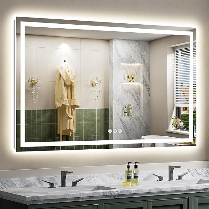66"x36" LED Bathroom Mirror with Lights, Backlit & Front Lit, Anti-Fog Lighted Bathroom Vanity Mirror for Wall, Memory Function, Dimmable, HD Tempered Glass, Shatter-Proof