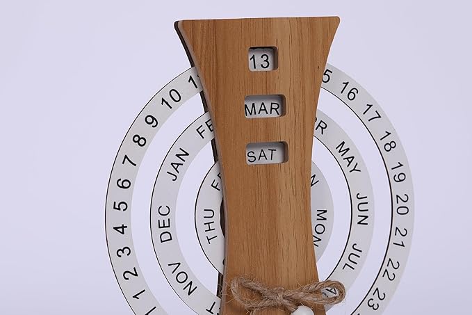 Perpetual Calendar, Wooden Disc Perpetual Desk Calendar, Wooden Disc Calendar, Gift Manual Rotating Wooden Block Calendar for Home Office Desk Date Week Month