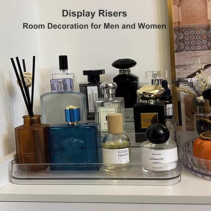 Perfume Stand Display Shelf for Women, 3 Tiered Perfume Tray Storage, Cologne Organizer for Men, Acrylic Makeup Organizer for Bathroom Kitchen Countertop