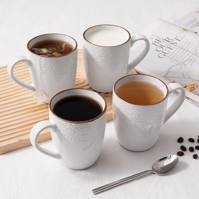 famiware Coffee Mugs Sets for 6, Eden 12 oz Mug Set, Coffee Cups with Handle for Coffee, Tea, Cocoa and Milk, Microwave and Dishwasher Safe, White Floral