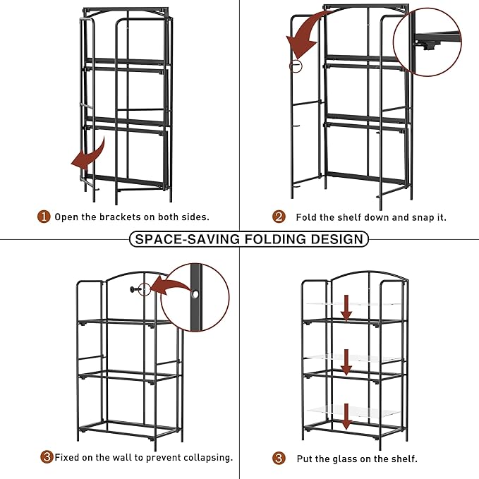 Crofy No Assembly Folding Bookshelf for Living Room, 3 Tier Black Collapsible Book Shelf for Home Office, Portable Bookcase Storage Organizer