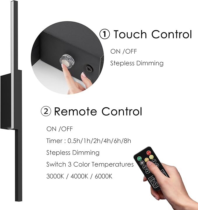 Aipsun Symmetrical Black Battery Operated Wall Sconce Set of 2, 10,000mAh Rechargeable Wall Sconce Lighting Dimmable Wireless Wall Lights for Living Room,Bedroom (2 Pack)