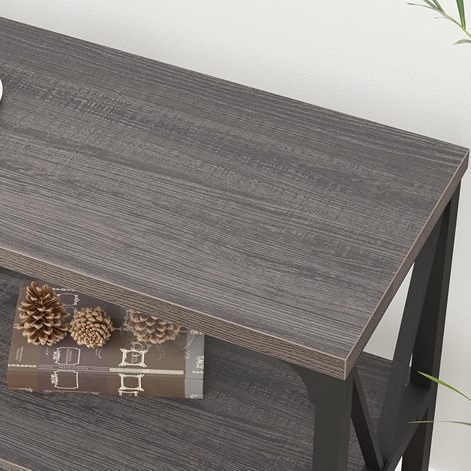 IBF Long Console Table, Industrial Entryway Table with Storage Shelves, Modern Metal Wood Sofa Table Behind Couch, Farmhouse 3 Tier Foyer Hallway Table for Entry Living Room, Dark Gray Oak, 63 in