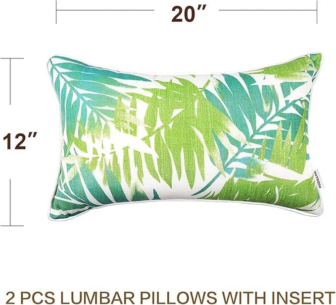 JMGBird Outdoor Lumbar Pillows Waterproof Set of 2 with Insert 12x20 Inch for Patio Furniture