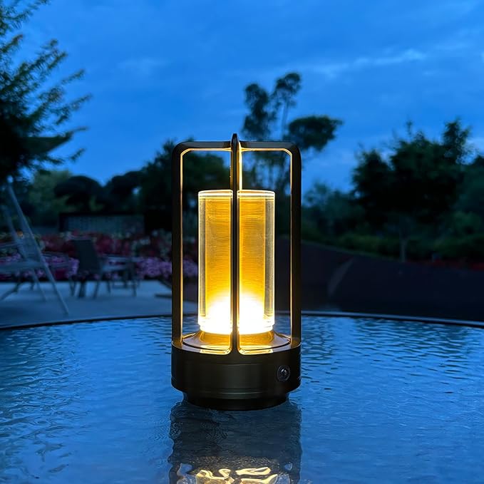 Portable Metal Table Lamp, 4000 mAh Rechargeable Outdoor Table Lamp Cordless, 3 Color Stepless Dimmable Atmosphere Table Lamps for Patio, Camping, Coffee table decor lamp for Indoor/Outdoor