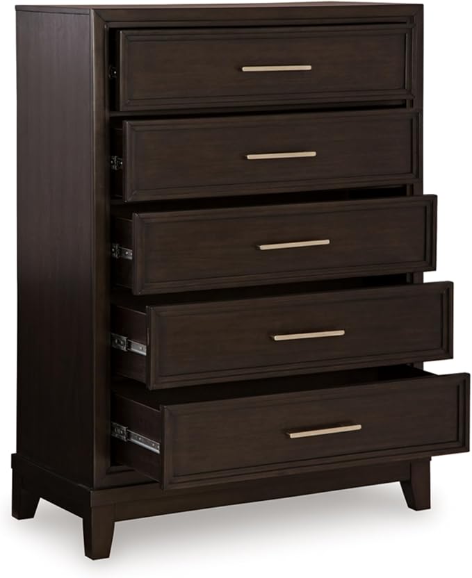 Signature Design by Ashley Neymorton Traditional 5-Drawer Chest of Drawers with Felt Lining, Dark Brown