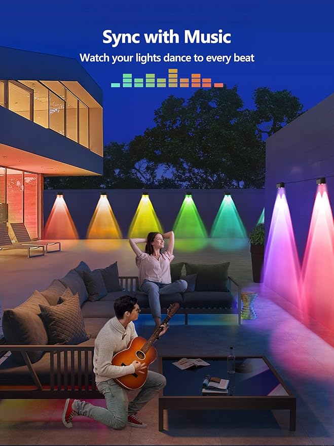 BrizLabs Smart Deck Lights, 6 Lamps RGBCW Outdoor Fence Lights Work with Alexa & Google Home, IP65 LED Patio Deck Lighting APP Controlled, Purple Orange Fence Lighting Music Sync for Patio Yard Garden