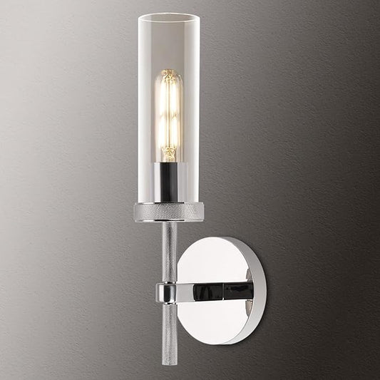 Wall Sconces Lights Indoors, 14" Knurled Linear Sconce, Nickel Bathroom Wall Sconces, Glass Tube Vanity Sconces Wall Lighting, Wall Lights for Mirror, Living Room, Bedroom, Hallway (Bulb Included)