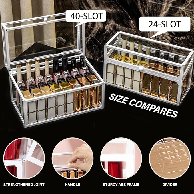 40 Lipsticks Organizer with Lid, Glass Display Box Fits Large Perfume & Skincare, Easy-Access Organiser for Vanity Countertop, Multifunctional Display Box in Any Rooms