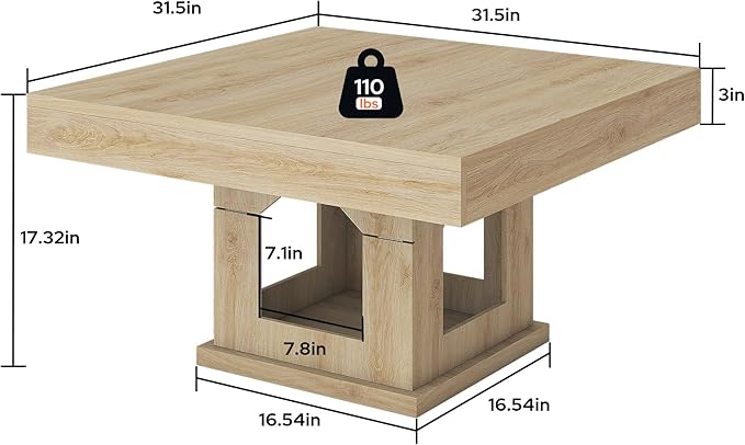 Square Coffee Table, Wooden Coffee Table with Storage and Cat House, Cocktail Table for Living Room, Farmhouse Large Natural Wood Center Table