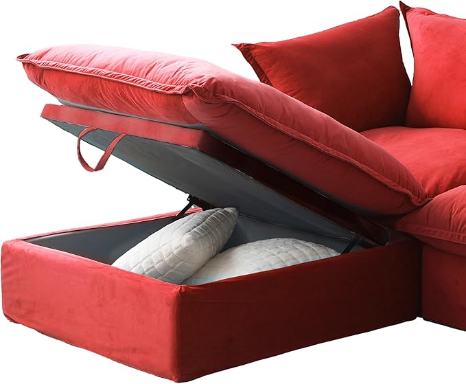 JACH Ottoman Module for Living Room, Cushion Covers Removable, Minimalist Comfy Breathable Ottoman Seater Paired with Sofa Couch for Living Room Apartment, Red