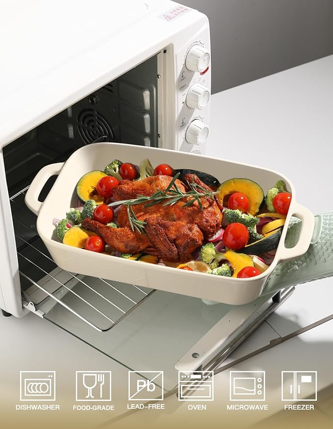 Sweejar Ceramic Bakeware Set, 9x13 Rectangular Baking Dish for Cooking, Kitchen, Cake Dinner, Banquet and Daily Use, Casserole Dishes for Oven Porcelain Baking Pans（Beige)