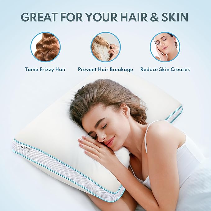 Pillow Queen Size Set of 1 for Sleeping - Fluffy Down Alternative Microfiber and Memory Foam Fill, Gusseted Soft Bed Pillow for Side,Back,and Stomach Sleepers,Breathable Hotel Pillows (Medium)