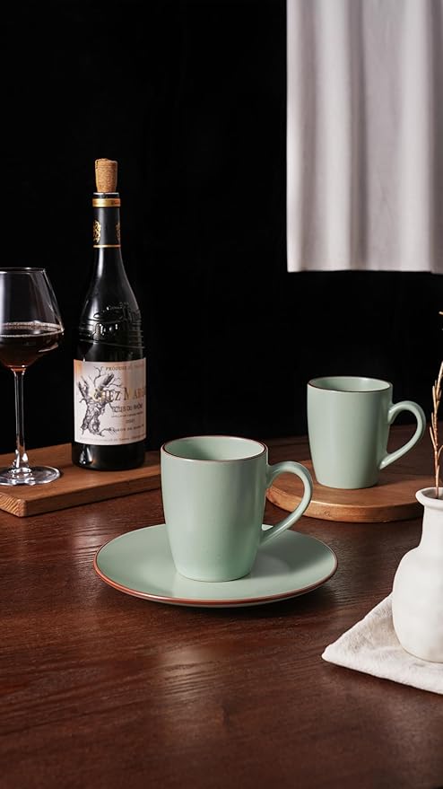 famiware Venus Coffee Mugs for 6, 14 oz Mug Set, Dringking Cup with Handle for Coffee, Tea, Cocoa, Milk, Light Green