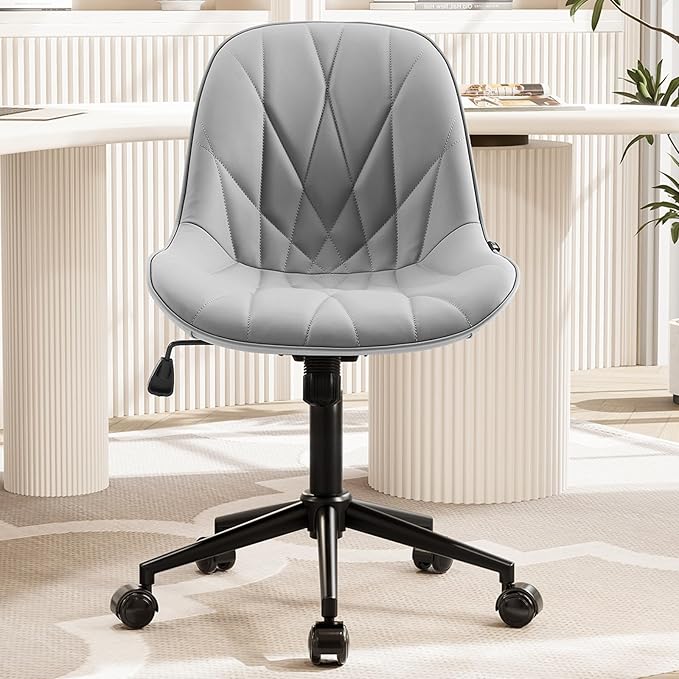Rowill Modern Office Chair - Ergonomic Swivel Leather Desk Chair with Curved Backrest, Height Adjustable Rolling with Wheels, Perfect for Study Room & Office, Gray