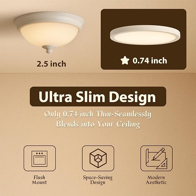 7 Inch Flush Mount Ceiling Light Fixture, 5CCT Adjustable LED Ceiling Light, Flicker-Free, Bedroom Ceiling Light, Dimmable Close to Ceiling Light – Ultra Thin, CRI90 – 2 Pack with Black Color Ring