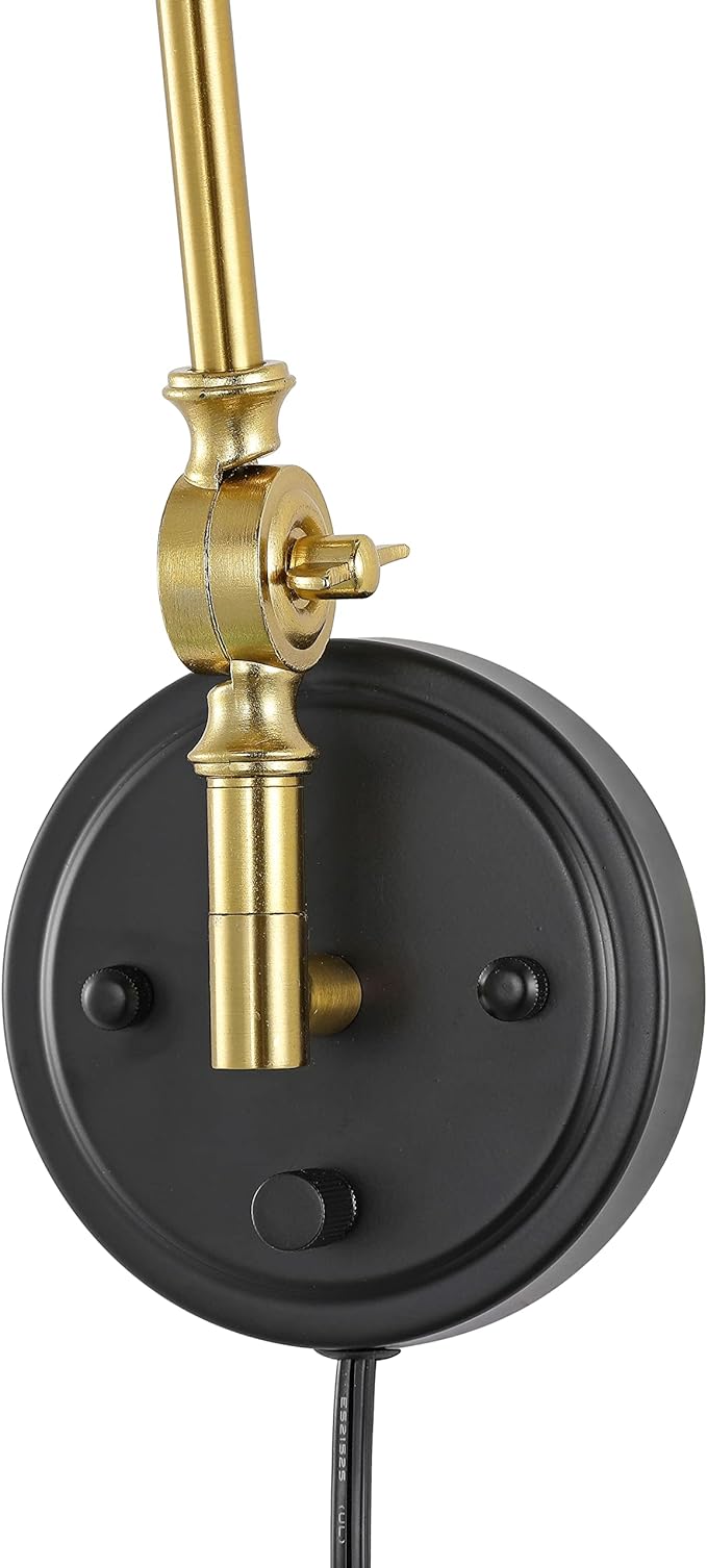 WINGBO Wall Sconce Rattan Wrapped Wall Lamp, Adjustable Swing Arm Wall Light Foldable Gold Light Fixture Vintage Bedside Light Wicker Handmade Shade Reading Light Plug in or Hardwire Gold/Black