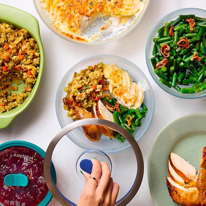 Anyday 2-Pack (2-Cup) Glass Food Storage Set with Glass Lids | Plastic-Free Frosted Meal Prep Bowls | Stackable Airtight Storage Container Set with Vented Silicone Lid for Microwave-Safe Reheating