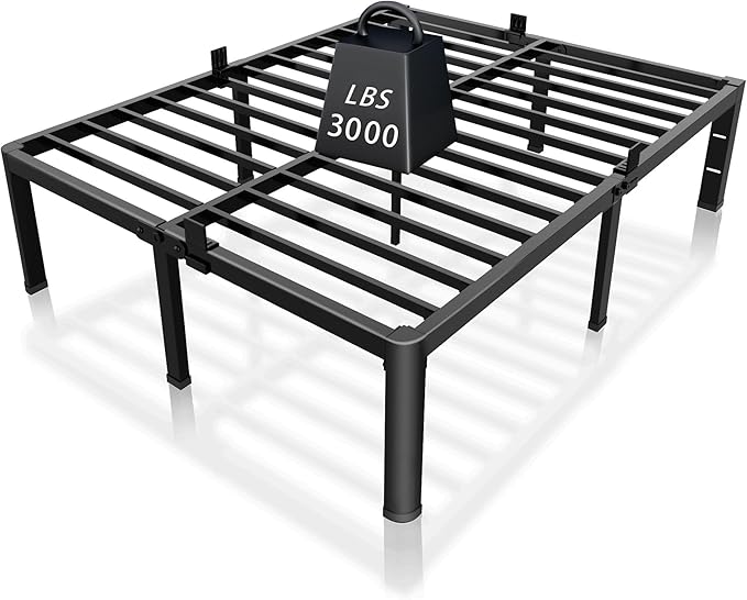 ROIL 12 inch Metal Queen Bed Frame with Rounded Corner and Headboard Hole Mattress Retainers 3500LBS Heavy Duty Steel Slats No Box Spring Needed Platform Noise-Free Easy Assemble