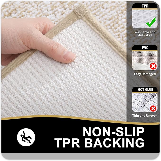 OLANLY Bathroom Rugs 47x20, Extra Soft and Absorbent Microfiber Bath Mat, Non-Slip, Machine Washable, Quick Dry Shaggy Bath Carpet, Suitable for Bathroom Floor, Tub, Shower (Runner, Beige)