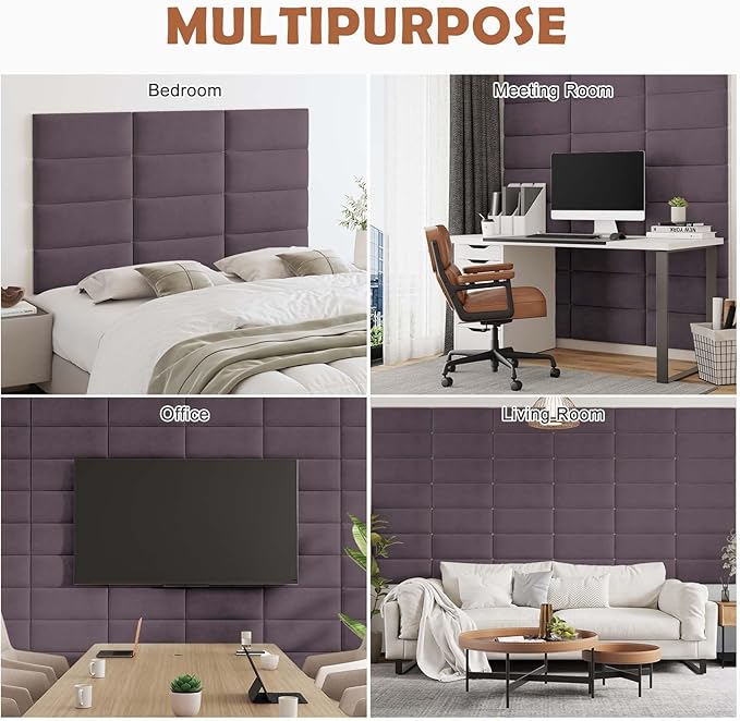 IFNOW Wall Mounted Upholstered Headboard Queen, 3D Peel and Stick Soundproof Panels, Reusable and Removable Padded Leather Bed Headboard, 9 Panels 9.84" x 23.62", Dark Purple