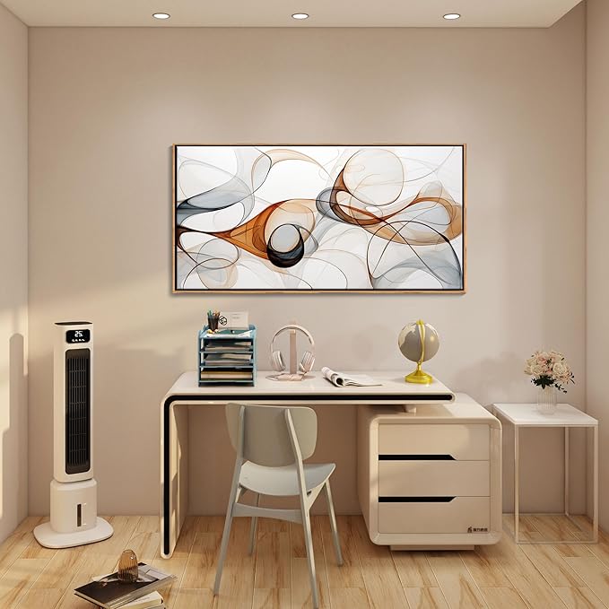 KLAKLA Modern Abstract Gray and Brown Designs - Colorful Curves and Translucent Medium - Frame Wall for Living Room Office Wall Decor Picture Artwork for walls