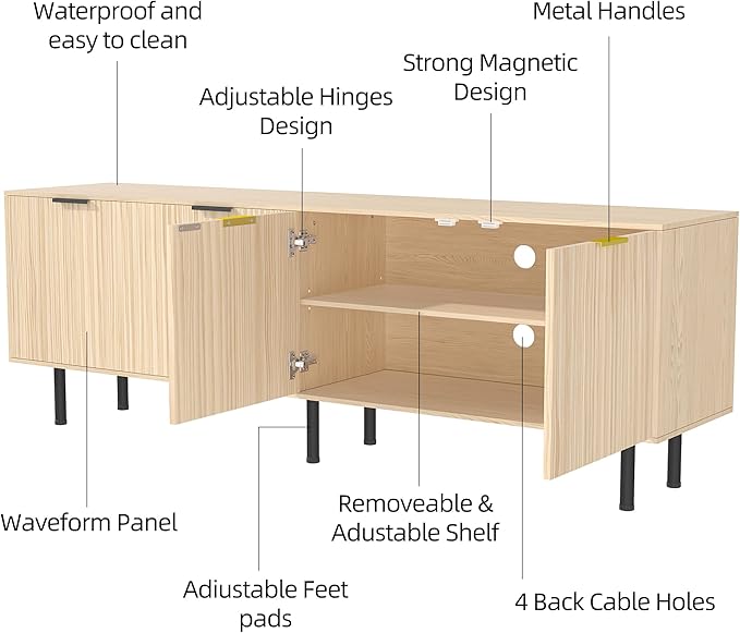 Oak TV Stand for TVs up to 80 Inch,Mid Century Modern TV Console,TV Stands for Living Room & Bedroom,Entertainment Center with Storage,Entertainment Stand,TV Cabinet for 55,60,65,70,72,75,80 Inch TV