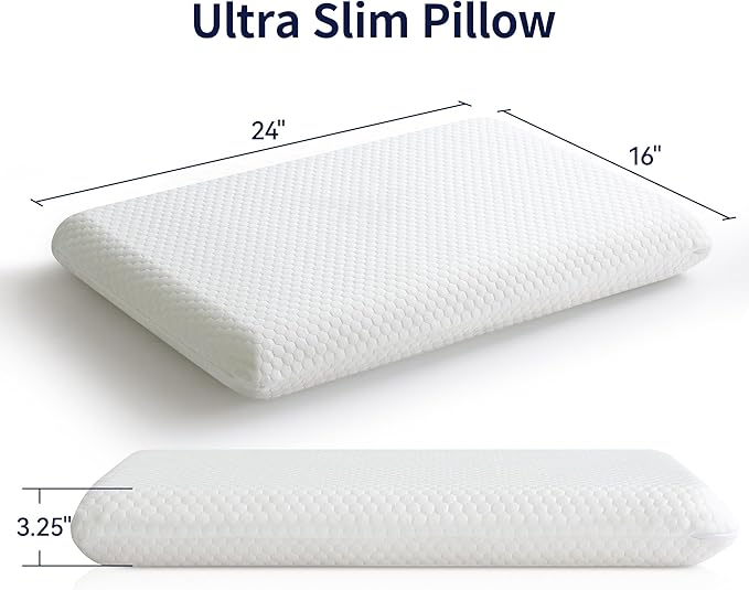 Ultra Thin Flat Pillow for Sleeping, 3.25'' Thin Pillow for Back Sleeper, Supportive Stomach Sleeping Pillow, Slim Bed Pillow, Machine Washable-Standard Size