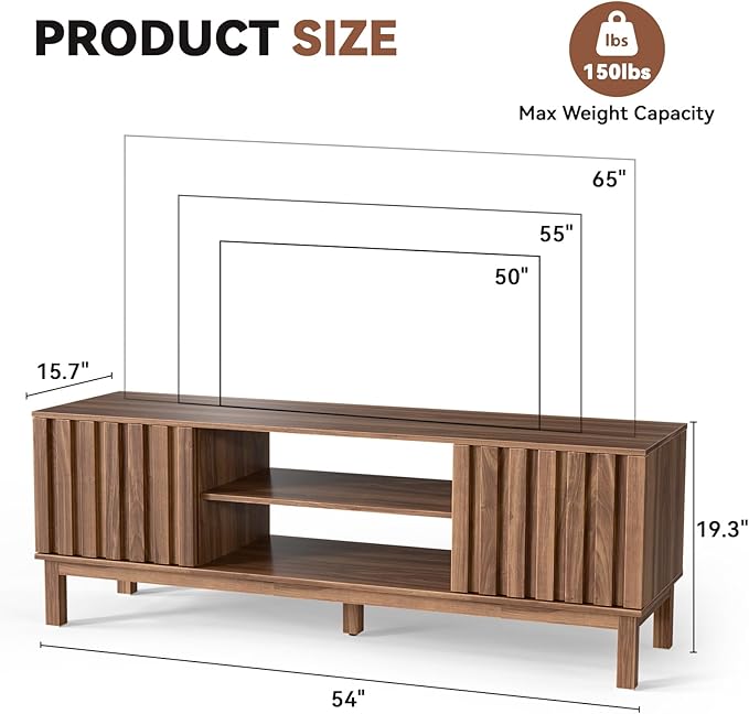 TV Stand for 32 65 inch TV, Entertainment Center with Storage Cabinet, Mid Century Modern Media Console Table for Living Room, Office