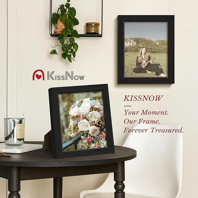 8x10 Picture Frame 4 Pack, Black Solid Wood Gallery Photo Frame, Wall Hanging or Tabletop Display