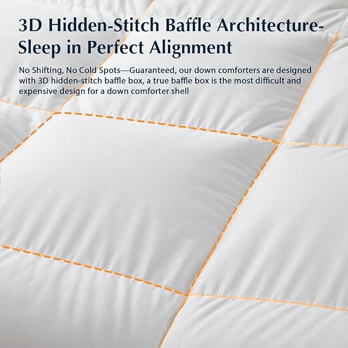 PACIFIC COAST Goose Down Fiber Comforters King Size Duvet Insert, All Season White Comforter, 3D Hidden-Stitch Baffle Box Design, 8 Tabs, Gifts for Women/Men, Extra Fluffy Luxury Duvet (106"x90")