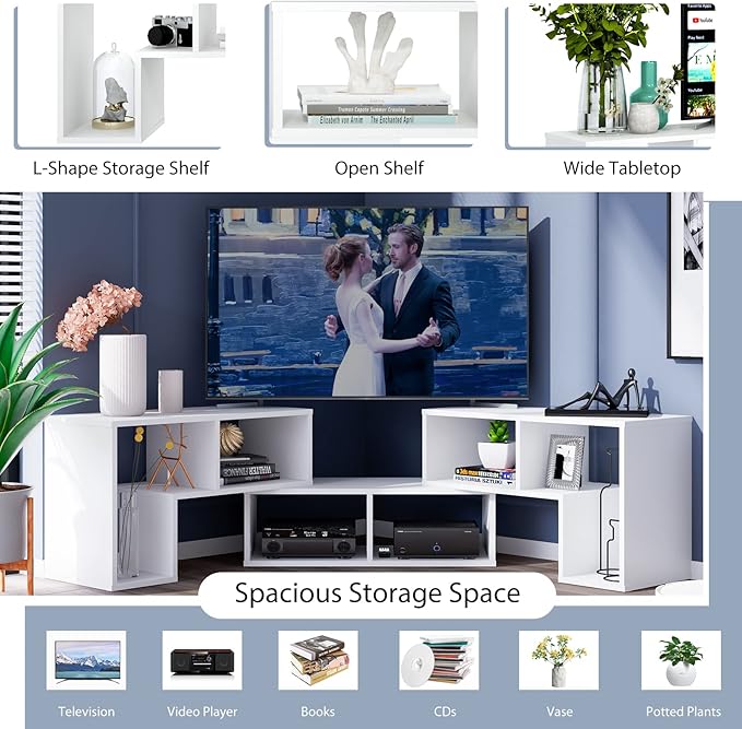 Tangkula 3 Pieces Console TV Stand, Free-Combination Entertainment Center for 50 55 60 65 Inch TV, Minimalist Modern TV Media Stand, DIY Open Storage Bookcase Shelf for Living Room (White)