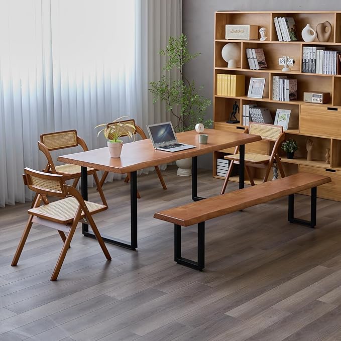 Stylish Solid Wood Office Desk with Sturdy Metal Base - Durable Multi-Size Executive Computer & Dining Table - Perfect for Home Office & Work Environments (Brown Bench, 62.99in)