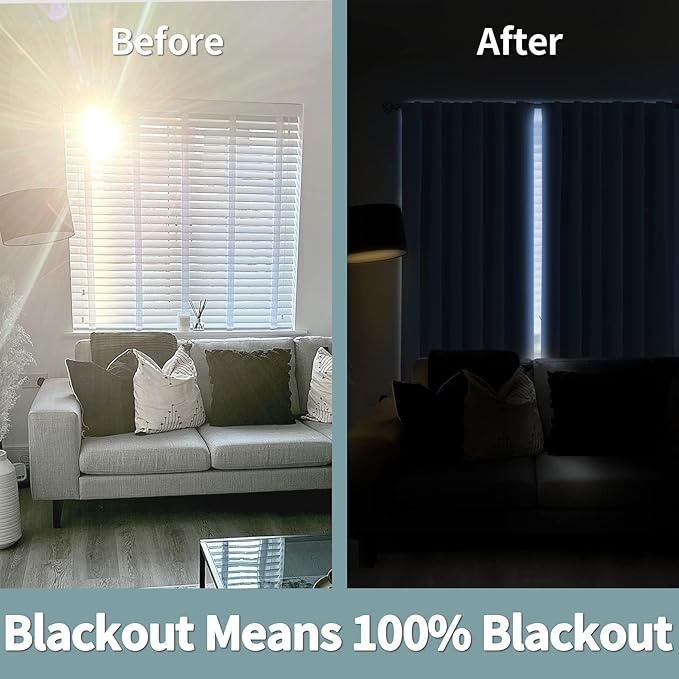 BGment Light Blue 100% Blackout Curtains for Bedroom, 52 x 78 Inch Black Out Curtains Living Room Panels with Thermal Liner, Rod Pocket and Back Tab Double Layer Room Darkening Drapes, 2 Panels
