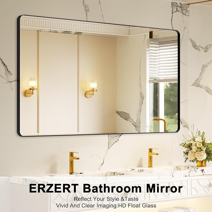 Bathroom Mirrors for Over Sink,60x36Inch Vanity Mirrors for Wall,Black Metal Frame Rectangle Mirrors for Bathroom Vertically Restroom,Hangs Horizontally or Farmhouse