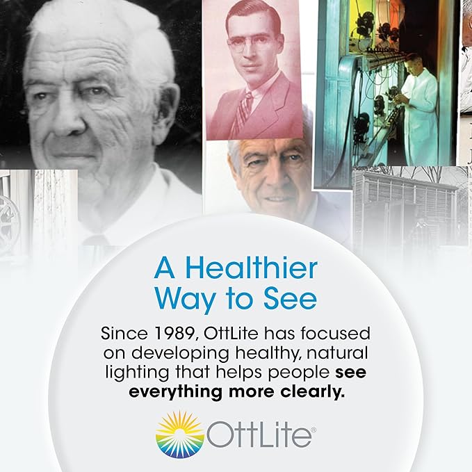 OttLite 18w EasyView Standing Floor Lamp with Optical Grade 3X Magnifier Attachment Arm & Flexible Neck - Wide Wing Shade with Modern Design for Crafting, Work, Office, Dorm Room, Sewing & Reading