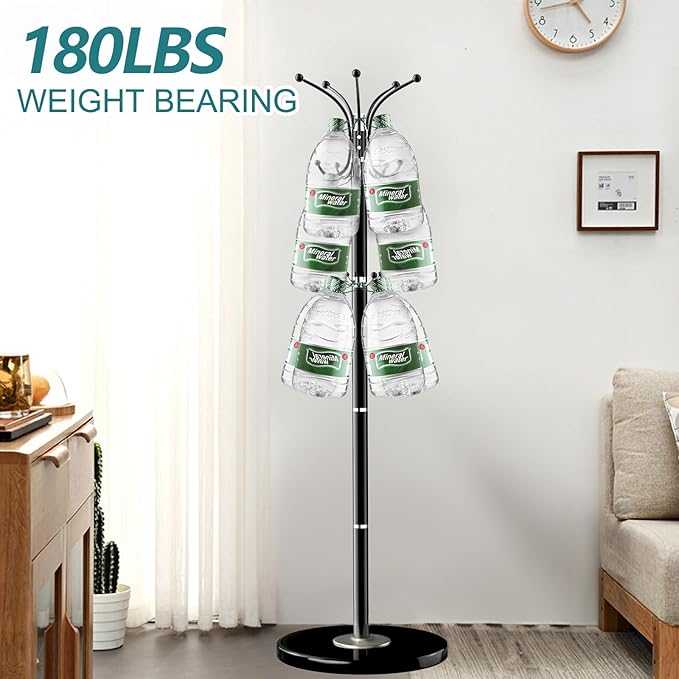 Coat Rack with Natural Marble Base, Metal Freestanding Coat Racks with 14 Hooks, 360°Rotary Coat Rack Stand for Hanging Scarf, Bag, Jacket, Black Coat Tree Hanger Holder Stand