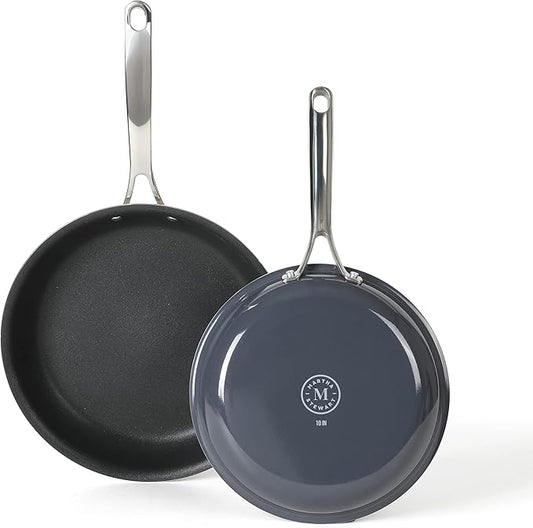 MARTHA STEWART Lockton 2 Piece 10" & 12" Heavy Gauge Aluminum Premium Nonstick Fry Pan Set - Grey