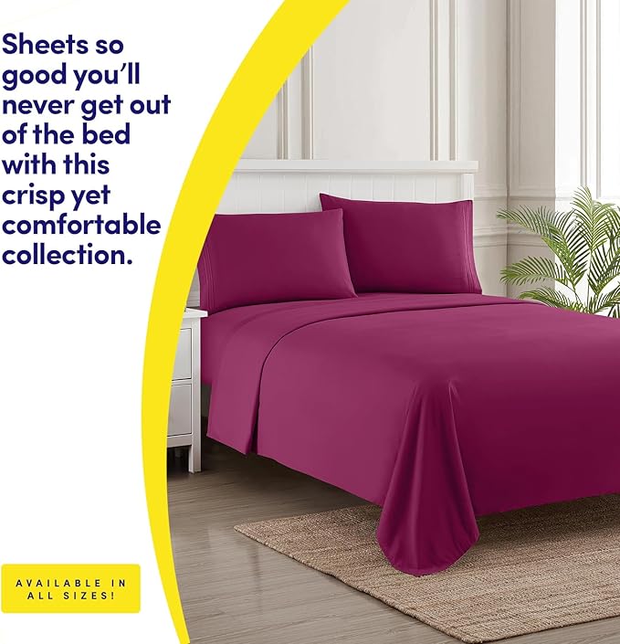 1500 Supreme Collection King Sheet Sets Berry Purple - Luxury Hotel Bed Sheets and Pillowcase Set for King Mattress - Extra Soft, Elastic Corner Straps, Deep Pocket Sheets, King Berry Purple