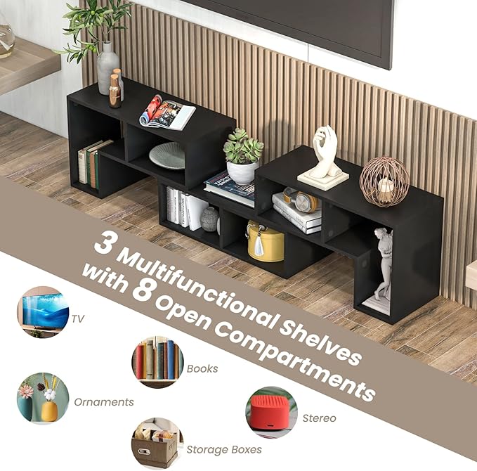 KOTEK TV Stand for 50 55 60 65 Inch TV, 3 Pieces Free Combination Bookshelf Organizer, TV Console Table with Open Storage Shelves, Modern Entertainment Center for Living Room, Bedroom