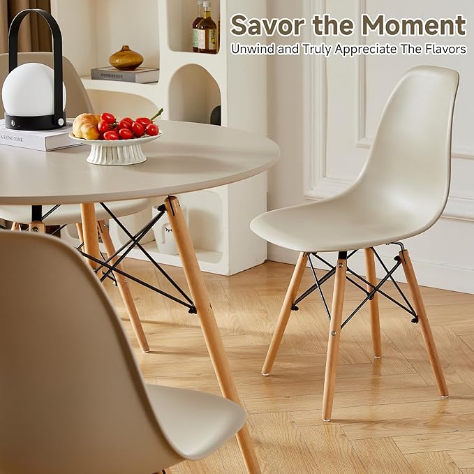Round Dining Table Set for 4 35.5" Wood Dinner Table Circle Dining Table Kitchen Table Chairs Set of 4 with Wood Strip Base for Kitchen Living Room Space Saving Apartment(Beige)