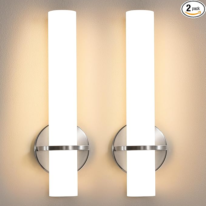 Brushed Nickel Wall Sconces Set of Two - 15 inch Modern Bathroom Sconce 15W 3000K Dimmable LED Sconces Wall Lighting, Indoor Wall Sconce Light for Living Room Corridor Mirror Bedroom Stairs