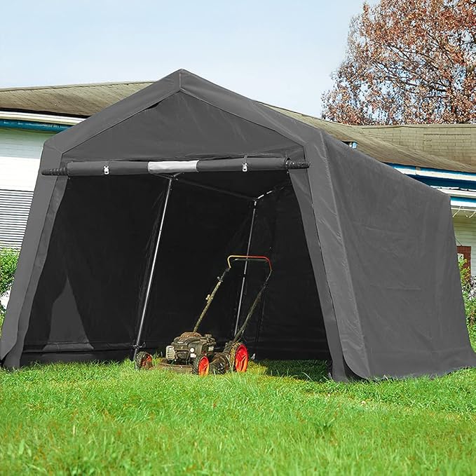 ADVANCE OUTDOOR 7x12 ft 2 Roll up Doors & Vents Outdoor Portable Storage Shelter Garage Tent Carport for Motorcycle ATV with Heavy Duty Metal Frame and Anti-UV Snow Resistant Waterproof Cover, Gray