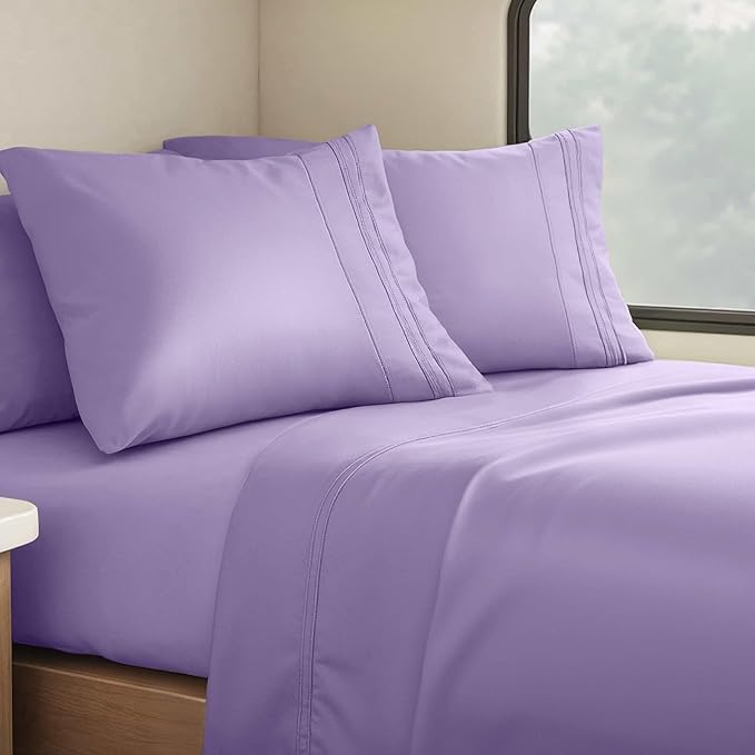 Clara Clark Bed Sheets, Premier 1800 Series 4 Piece RV Queen Sheet Set, Luxury Soft Sheets for RV Bunks, Short Queen - Lavender